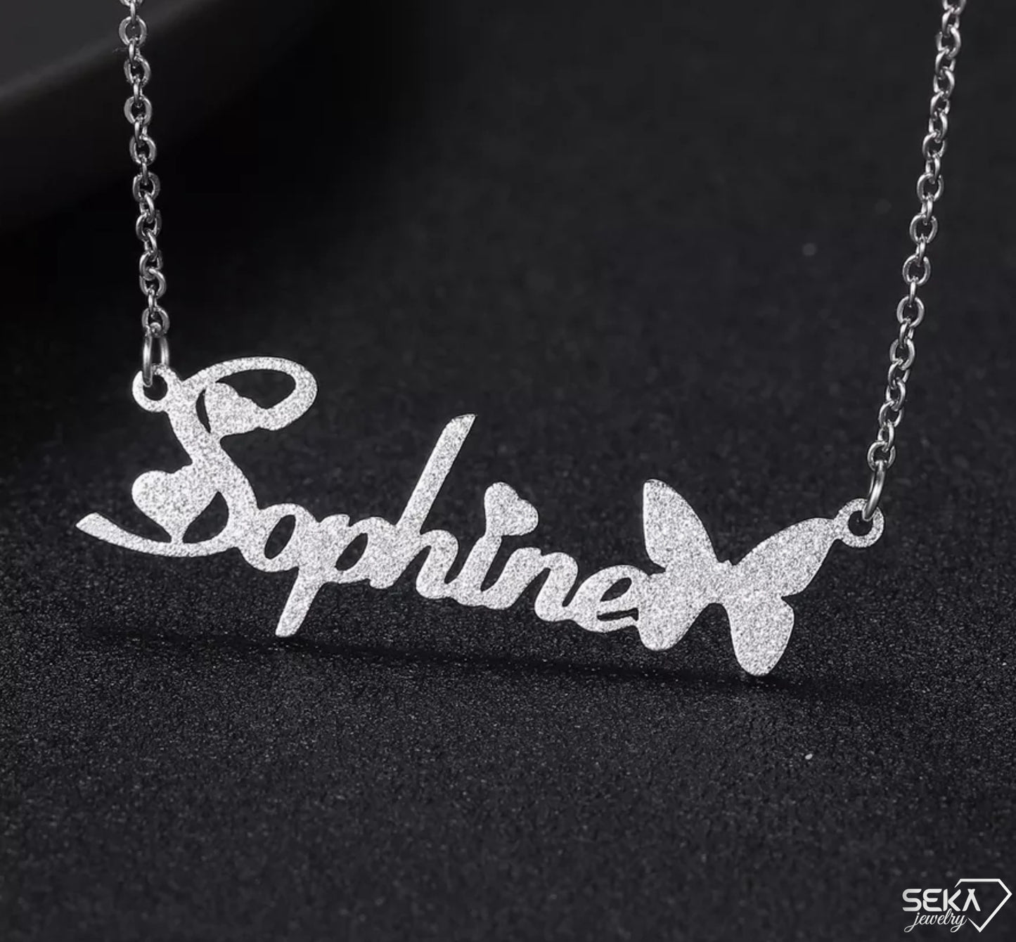 Personalized Frosted Name Necklace Customized Butterfly