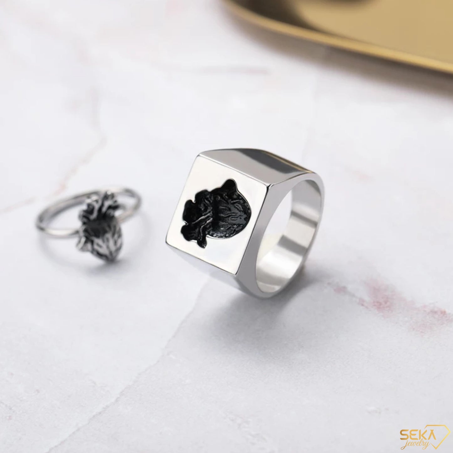 Anatomical Heart Puzzle Ring – Gold Stainless Steel Hip Hop Style for Couples, Ideal Birthday Gift