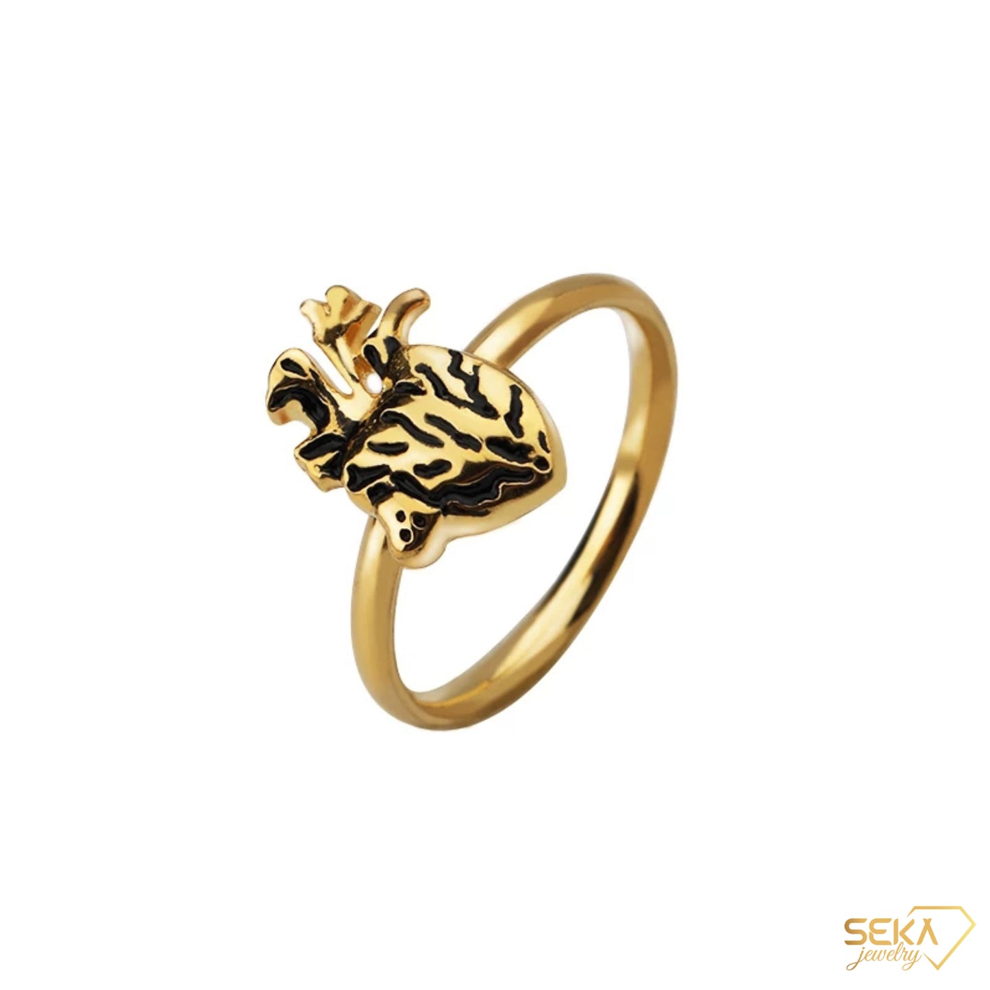 Anatomical Heart Puzzle Ring – Gold Stainless Steel Hip Hop Style for Couples, Ideal Birthday Gift