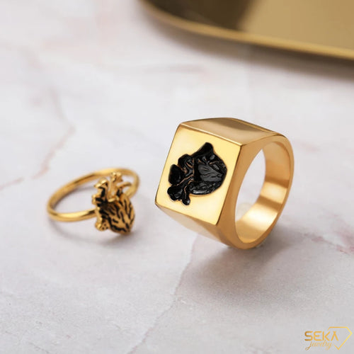 Anatomical Heart Puzzle Ring – Gold Stainless Steel Hip Hop Style for Couples, Ideal Birthday Gift