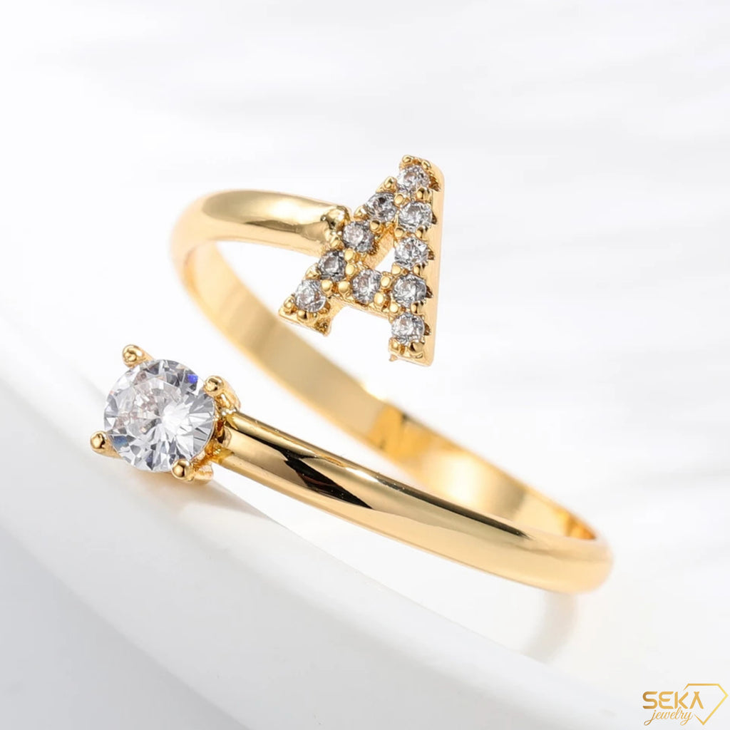 A-Z Initials Letter Ring Gold Color