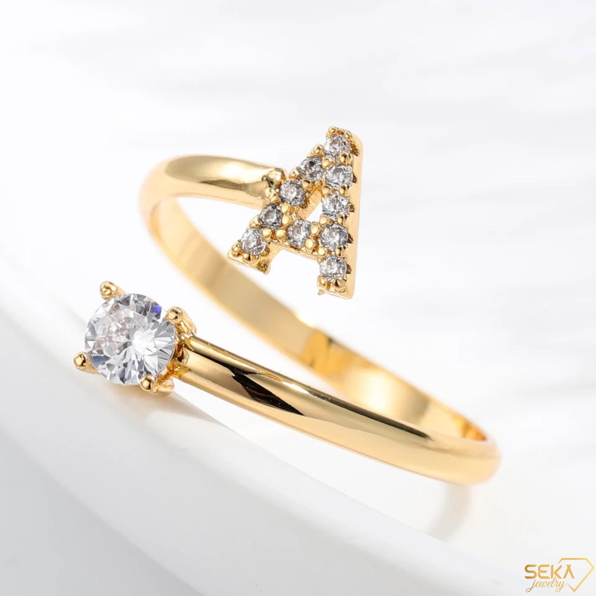 A-Z Initials Letter Ring Gold Color