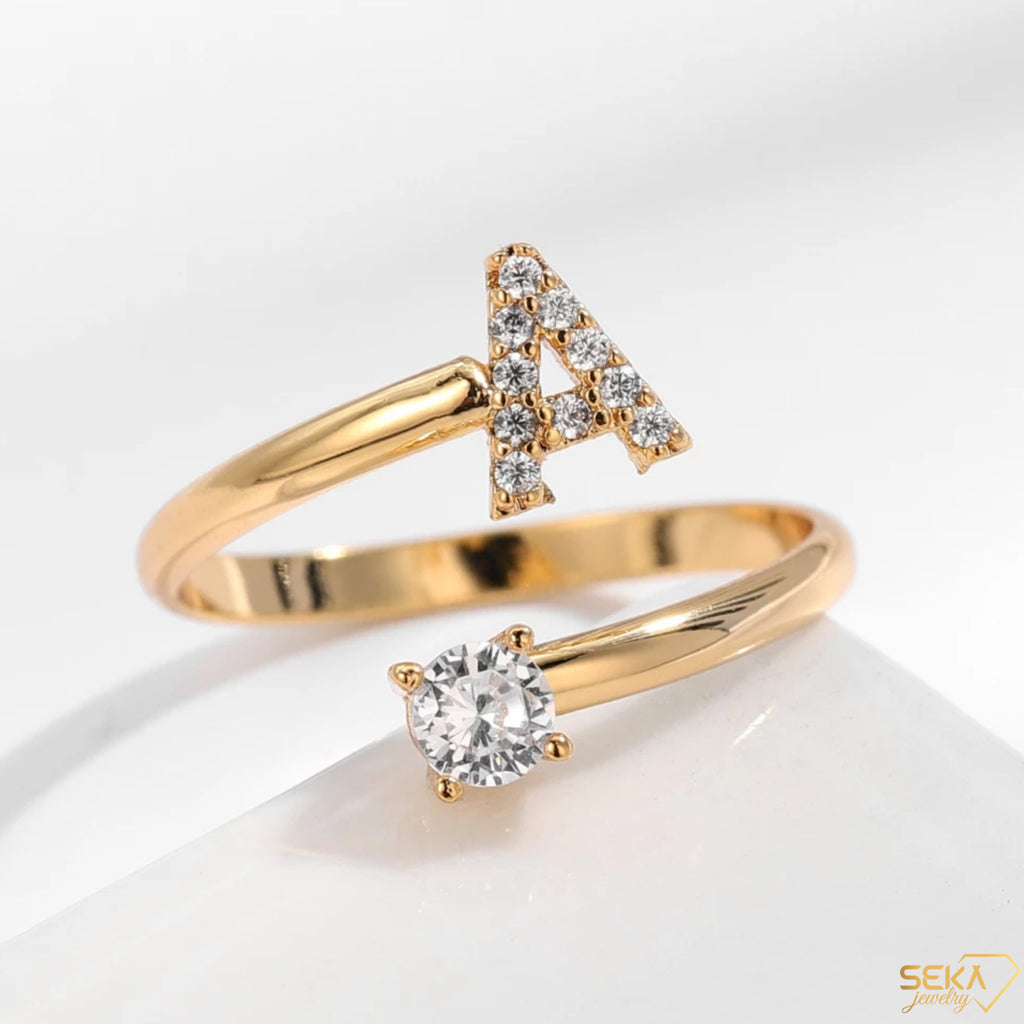 A-Z Initials Letter Ring Gold Color