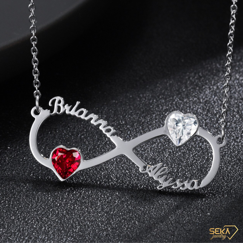 Personalized Infinity loop Name Necklace heart Birthstone