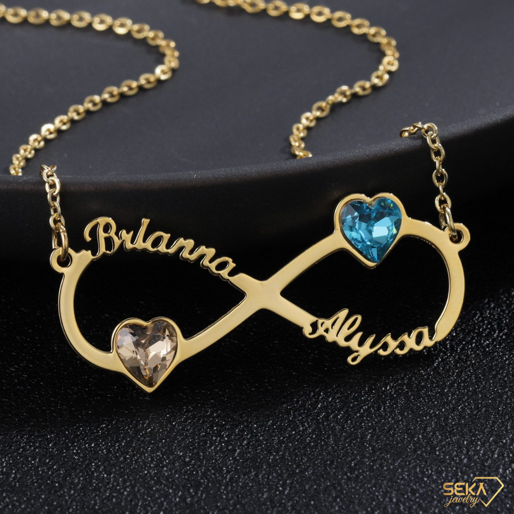 Personalized Infinity loop Name Necklace heart Birthstone