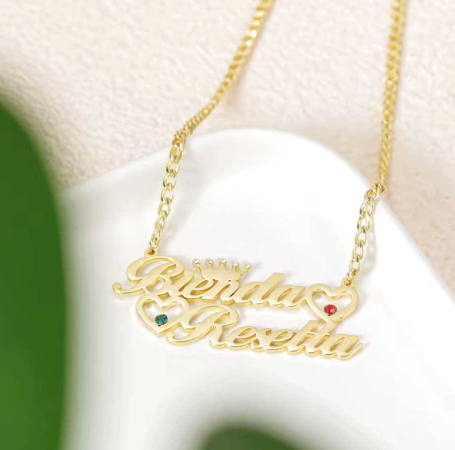Custom Double Heart 2 Names Necklace