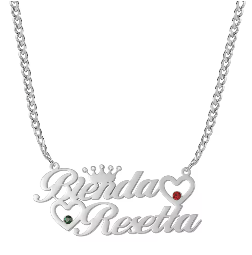 Custom Double Heart 2 Names Necklace