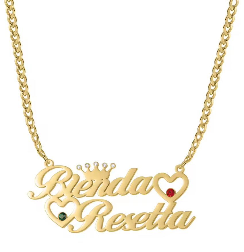 Custom Double Heart 2 Names Necklace