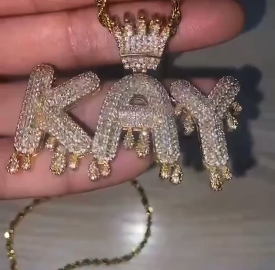 Custom Name Iced Out Crowned Dripping Letter