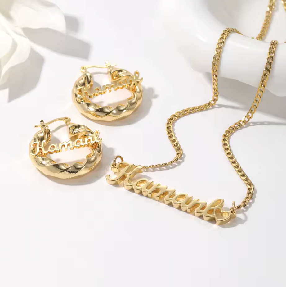 Customized Name Necklace Earrings Sets